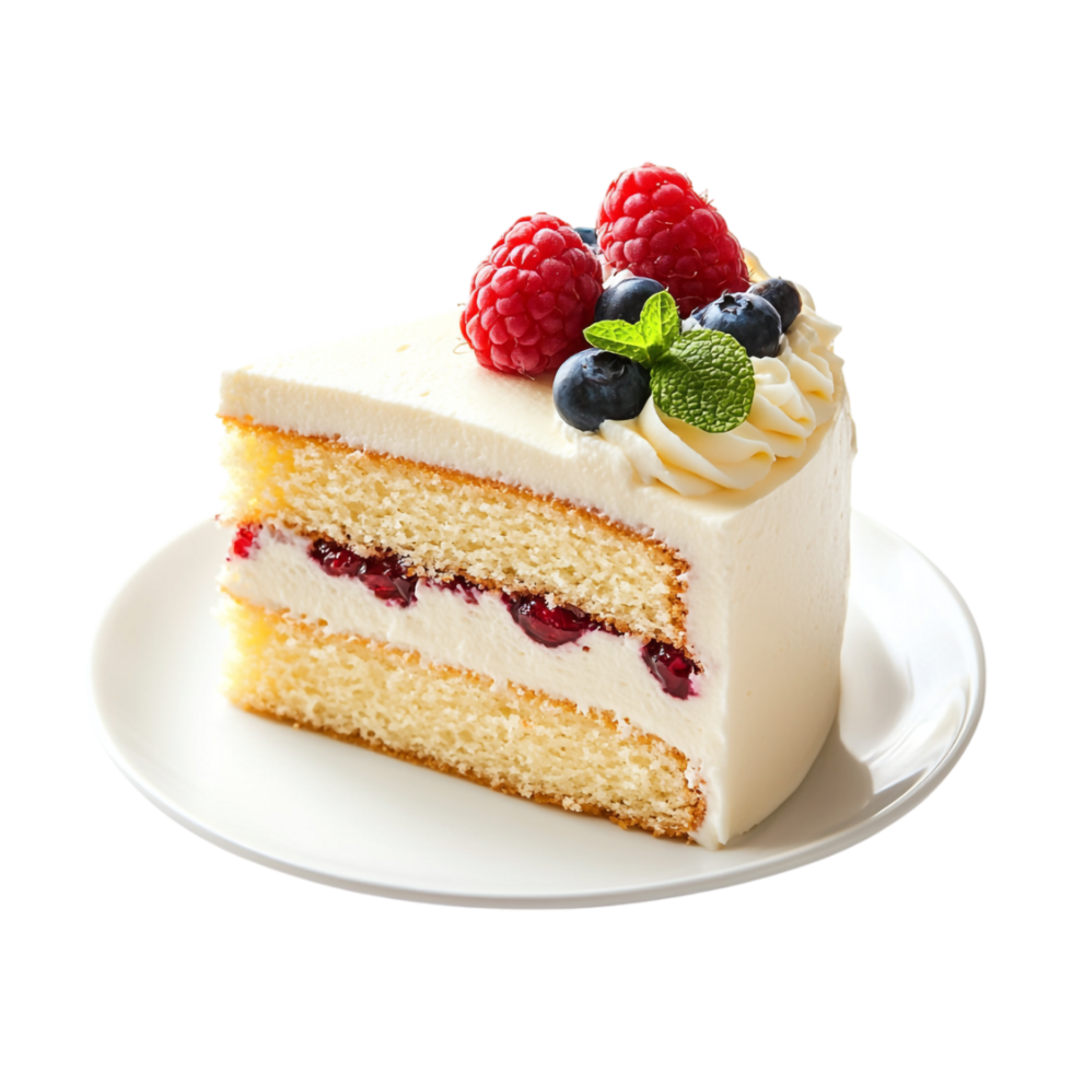 A piece of cake with berries on top png