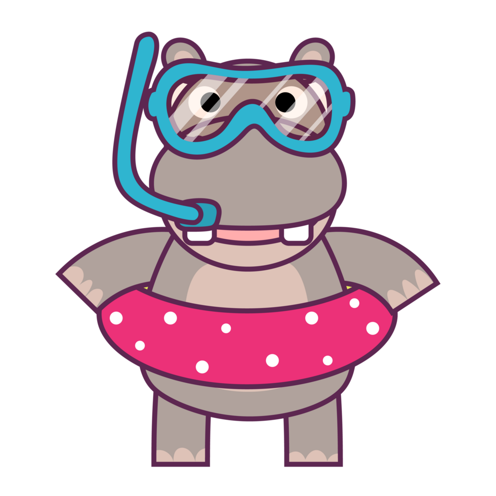 Summer Hippo swim beach colorful rubber rings and Diving goggles, swimming ring, hello summer png