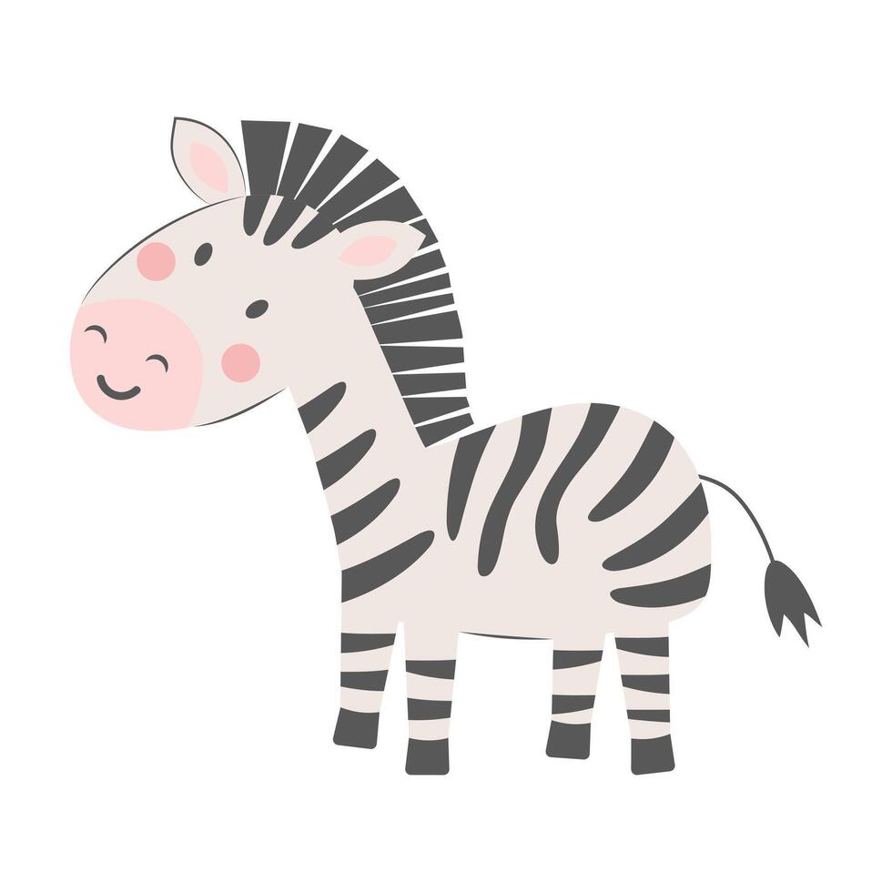 Cute zebra isolated on white background. Cartoon nursery art baby character. vector