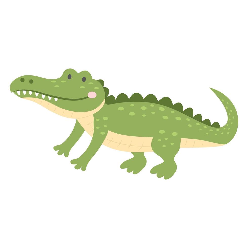 Cute crocodile isolated on white background. Cartoon nursery art baby character. vector