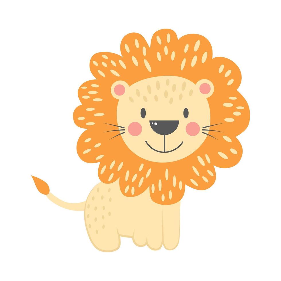 Cute lion isolated on white background. Cartoon nursery art character. vector