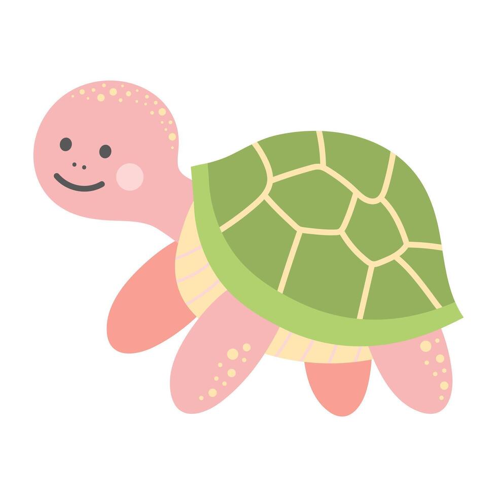 Cute turtle isolated on white background. Cartoon nursery art baby character. vector