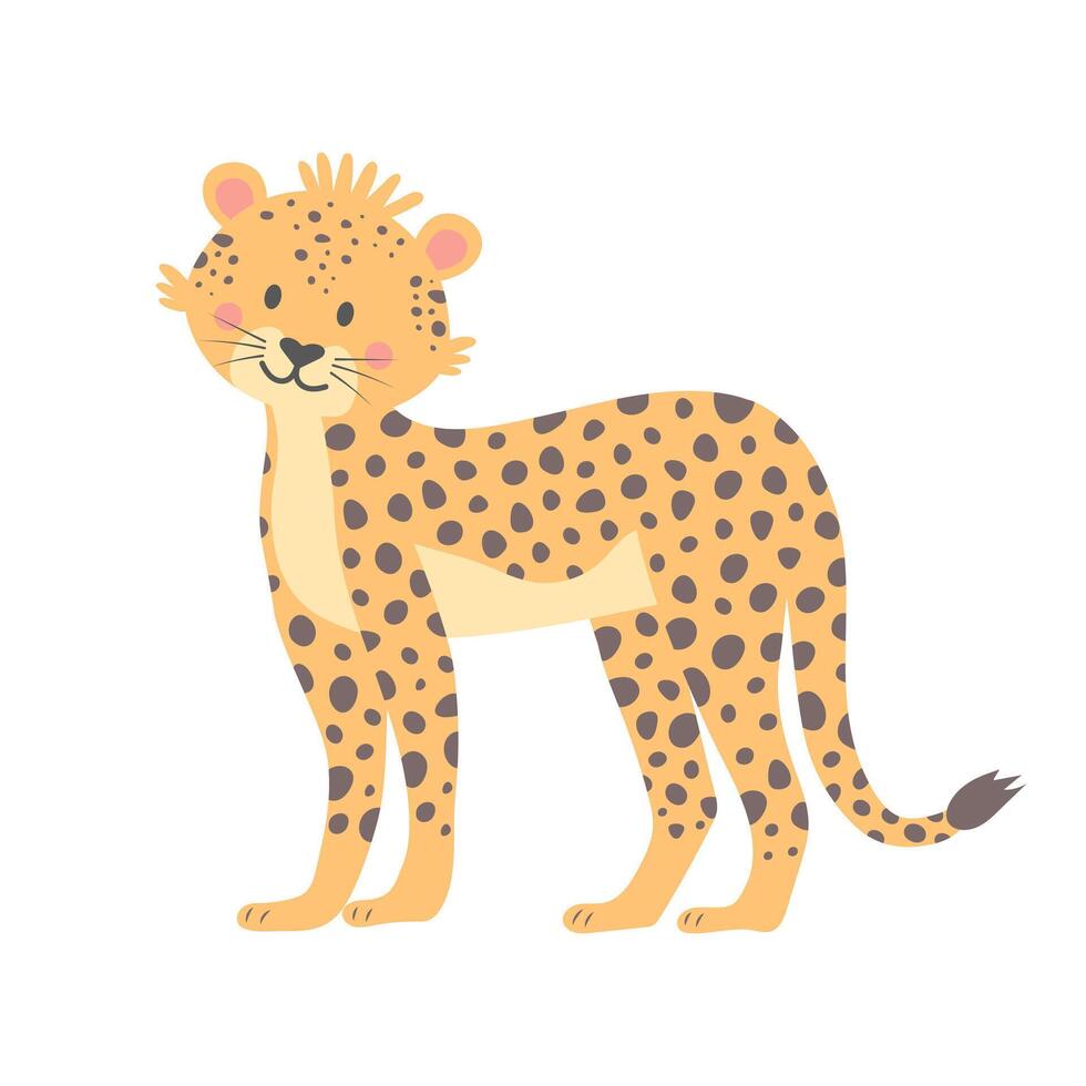 Cute cheetah isolated on white background. Cartoon nursery art baby character. vector