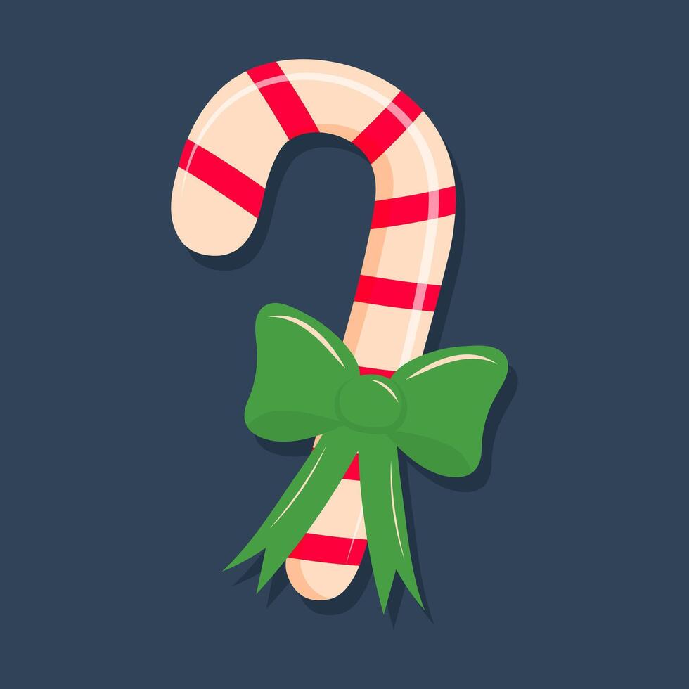 Candy cane with bow. Sweet stripes candy. Merry Christmas and Happy New Year design. vector