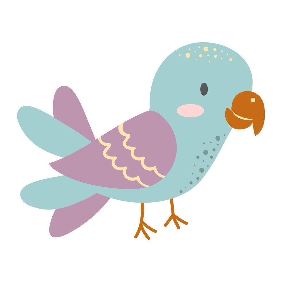 Cute parrot isolated on white background. Cartoon nursery art baby character. vector