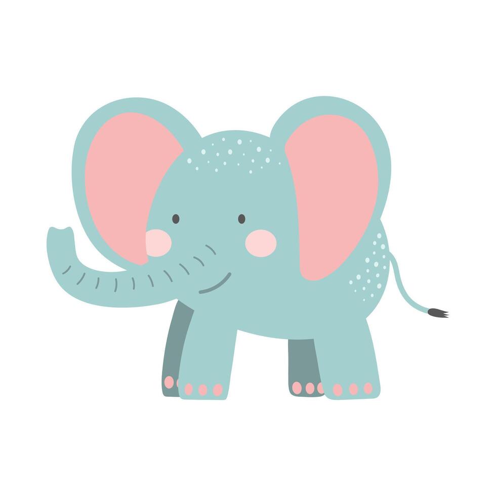 Cute elephant isolated on white background. Cartoon nursery art baby character. vector