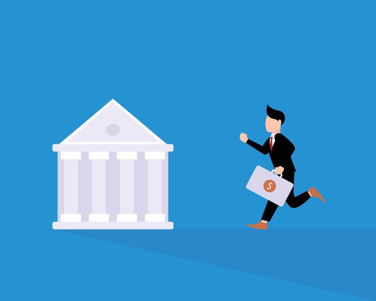 illustration graphic of one ran towards the bank, perfect for itnernational day, international day of banks, celebrate, greeting card, etc. vector
