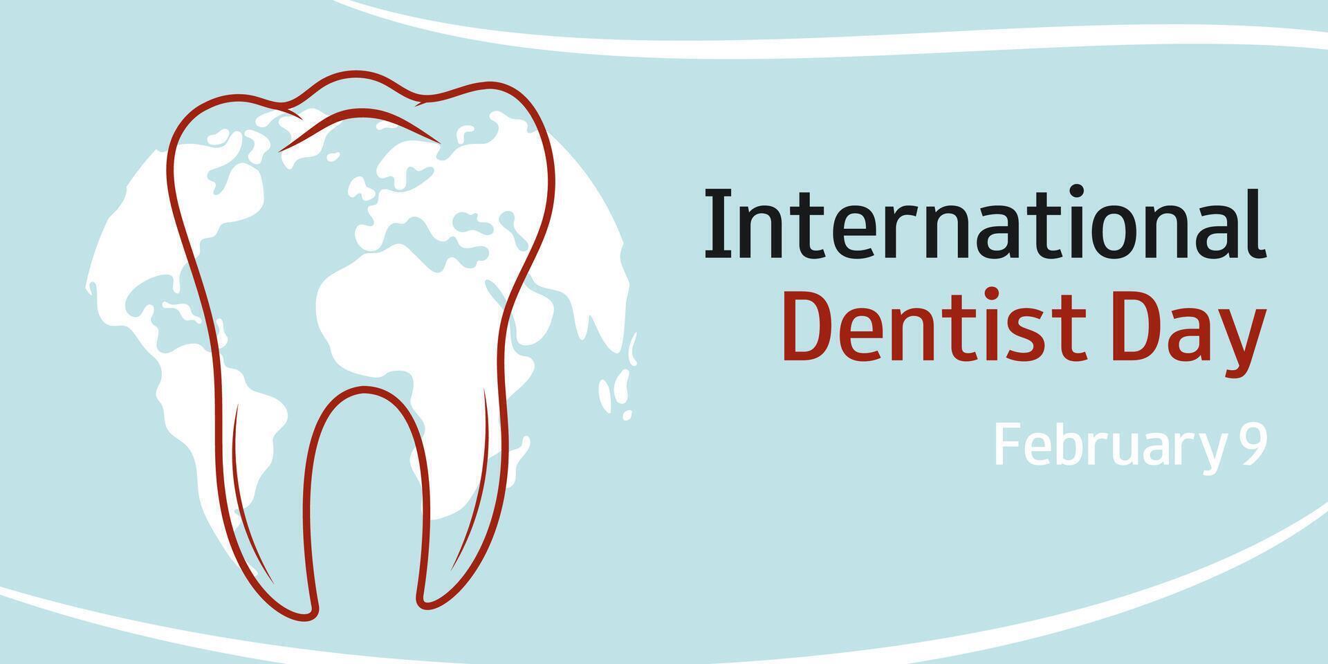 International Dentist Day. February 9. Silhouette of tooth and text. Design for medical banner, greeting card, presentation, flyer. vector