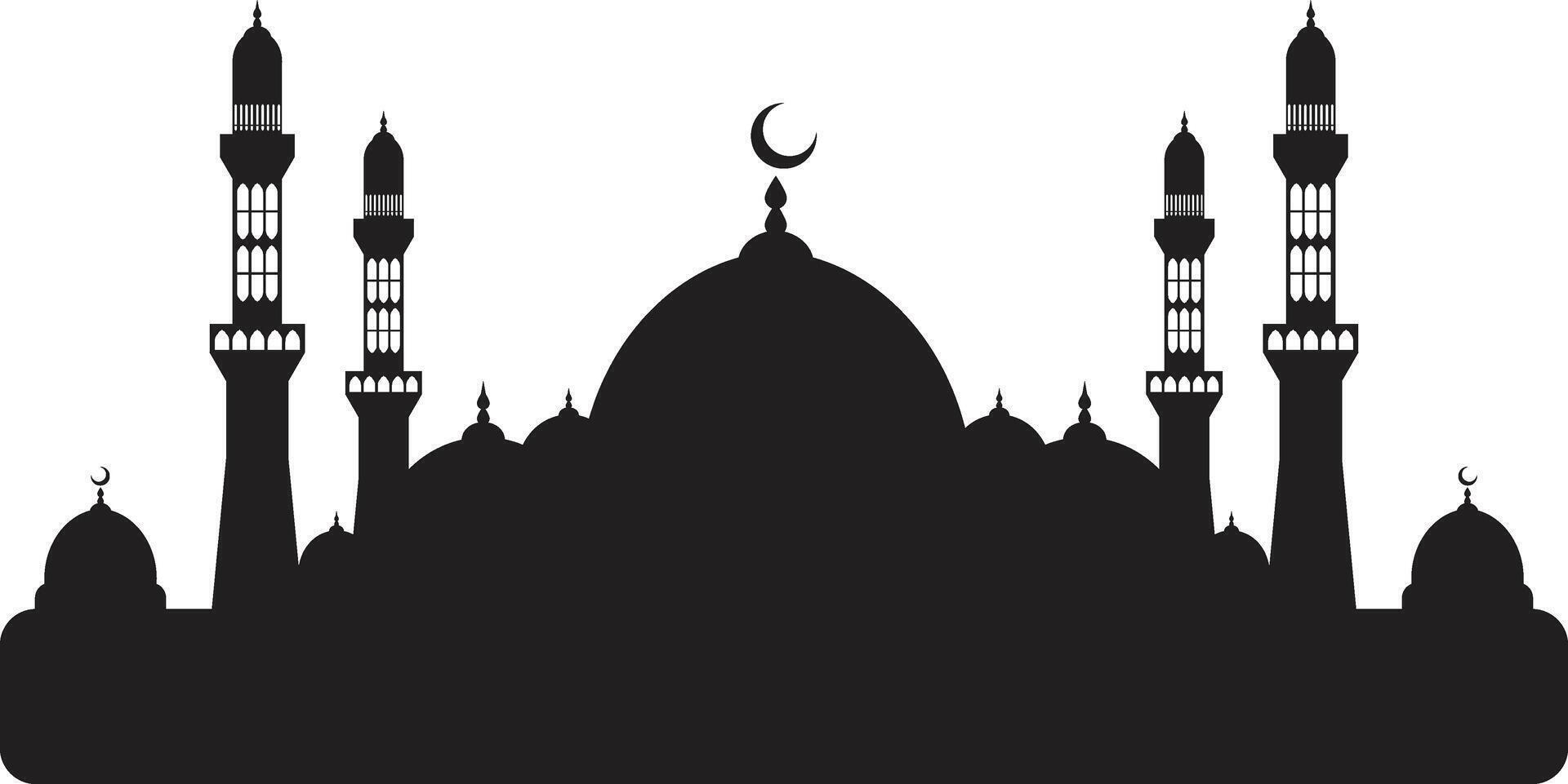 Mosque silhouette illustration. Islamic mosque buildings in silhouette for background element design vector