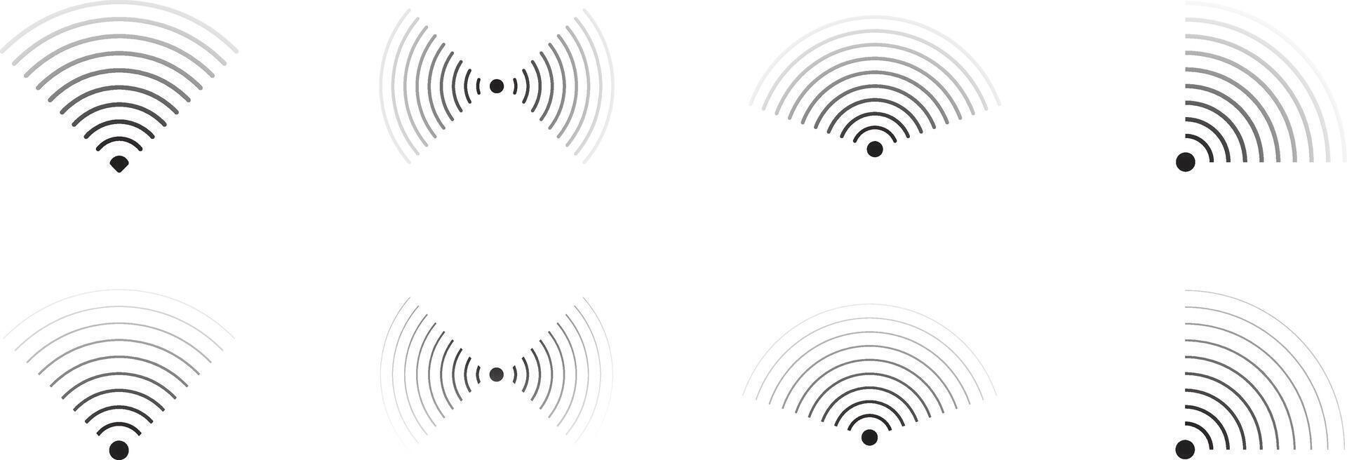 Set of radar icon. Sonar sound waves icon. Signal concentric circles. Sonar wave and echo sounding symbol isolated on transparent background. vector