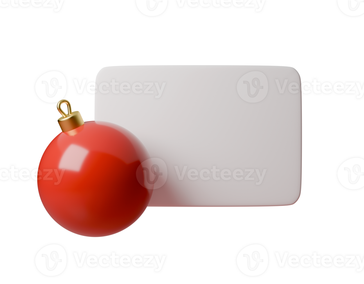 Christmas label, background with red Christmas tree ball. 3d render, Blank banner. Ideal for holiday cards, designs, Christmas decorations and advertisements png