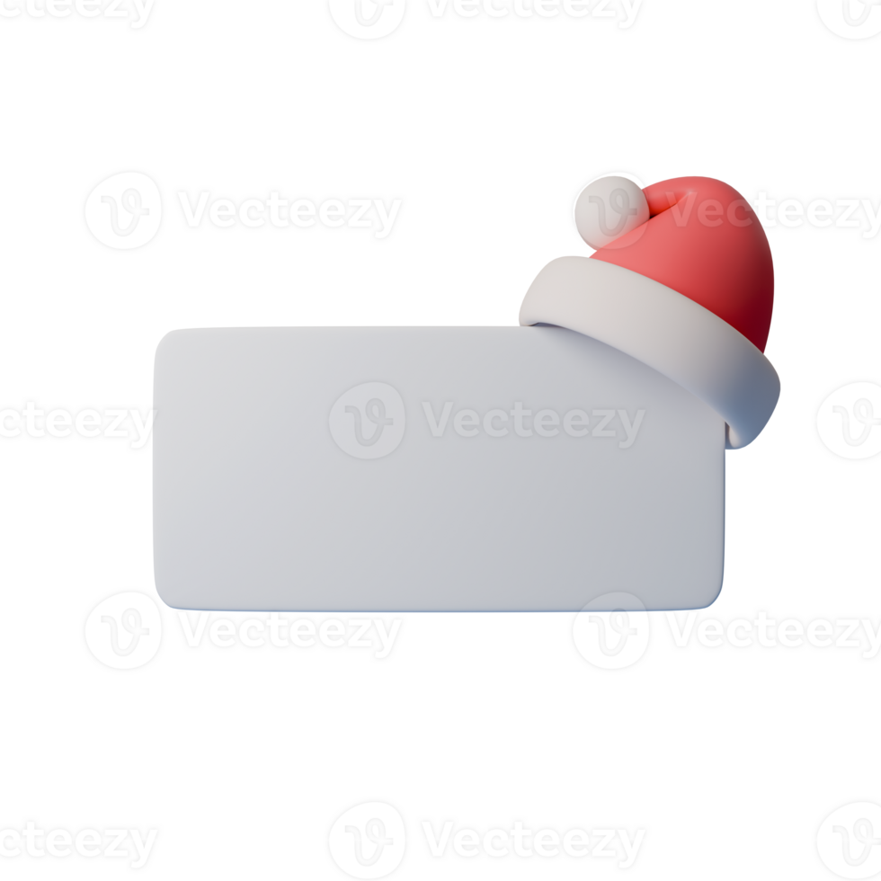 Christmas label, background with red Santa Claus hat.. 3d render, Blank banner. Ideal for holiday cards, designs, Christmas decorations and advertisements png