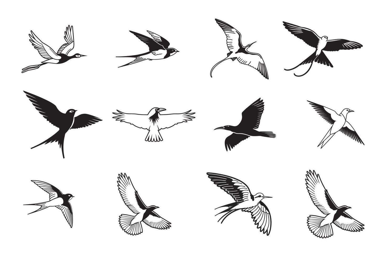 Silhouette Birds illustrative Icon Set Perfect for design projects, logos, illustrations vector