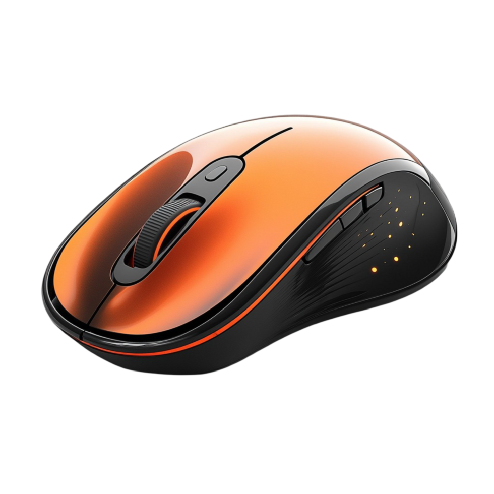 3D Rendering of High-Quality Orange Computer Mouse with Black Accents png