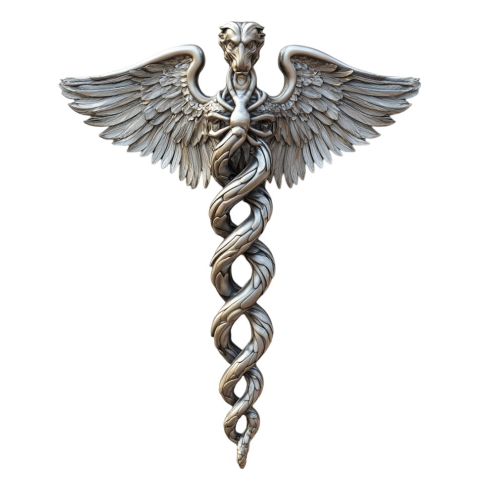 Silver Caduceus Symbol with Wings png