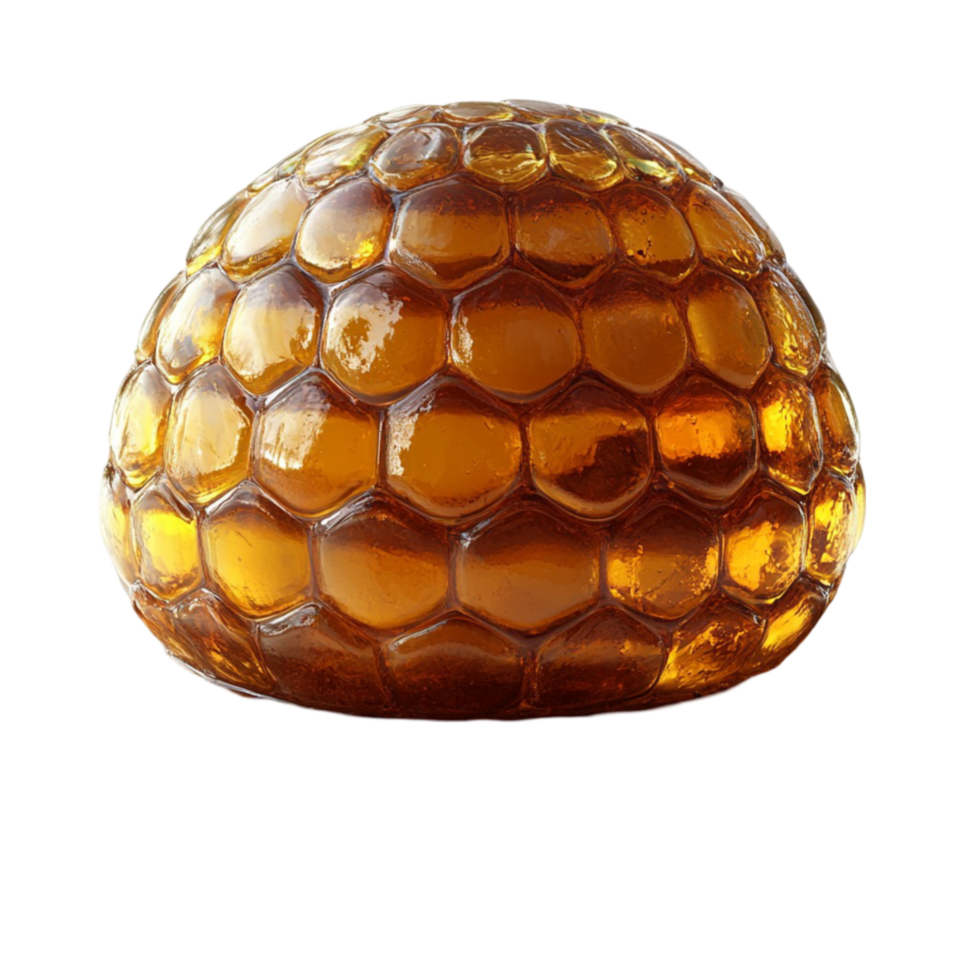 Amber-Colored Honey Sphere with Transparent Hexagonal Texture png