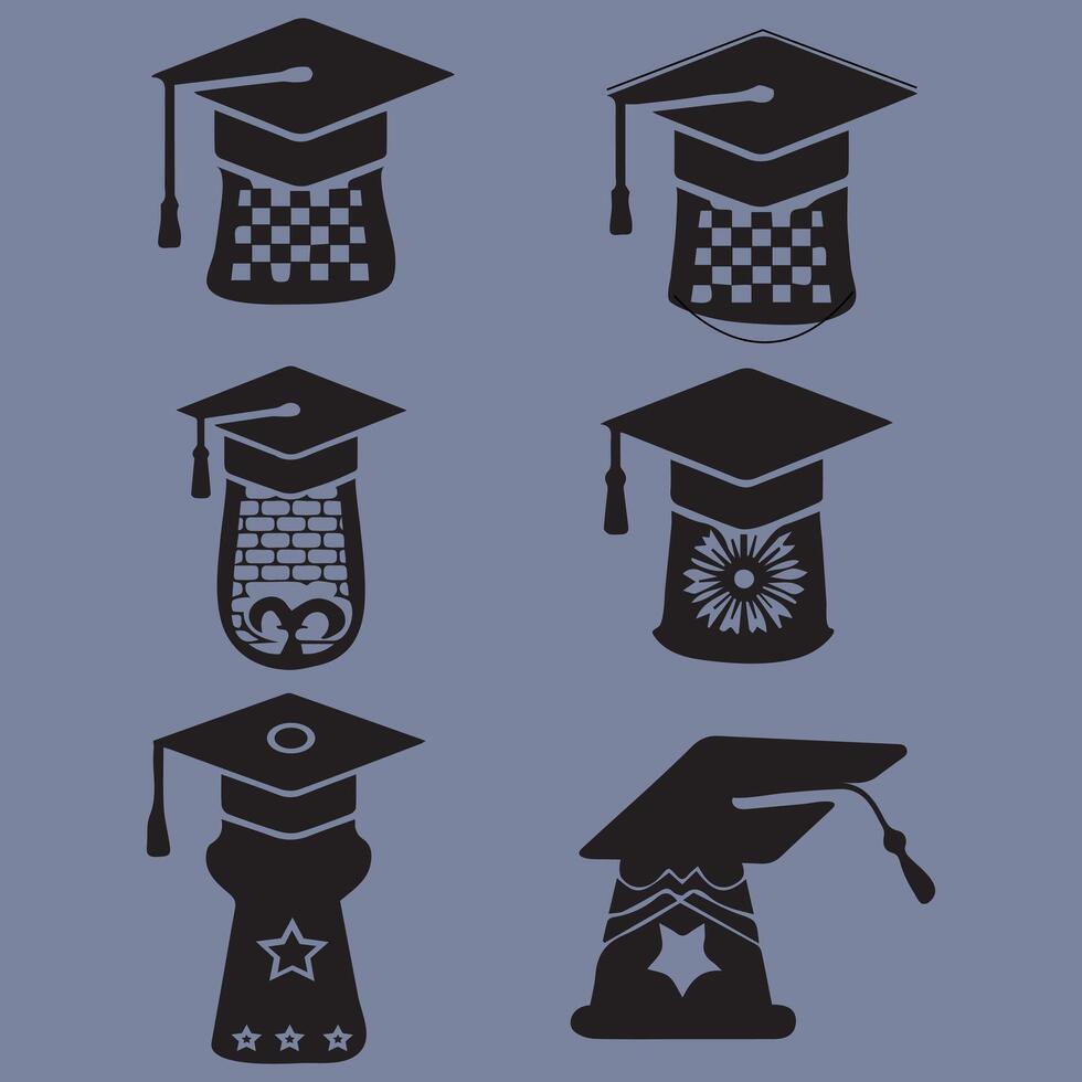 Set of graduation hat icon in black color. vector