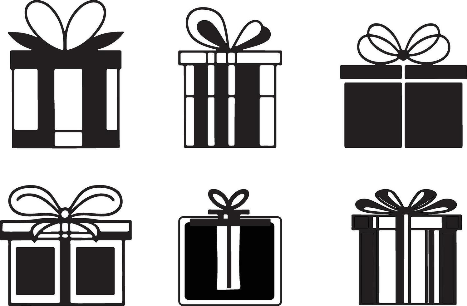 Gift boxes with ribbon icons Set. Gift box icons in Trendy Flat style. Surprising gift boxes, Gift wrapping simple black symbols sign for apps and websites on transparent background. vector