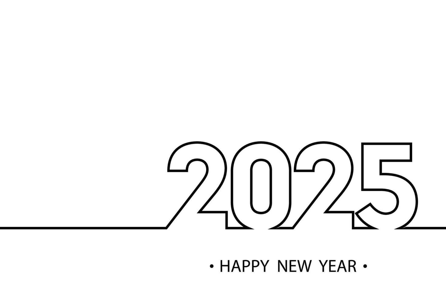 Simple 2025 outlined in black with clean lines and Happy New Year text below vector