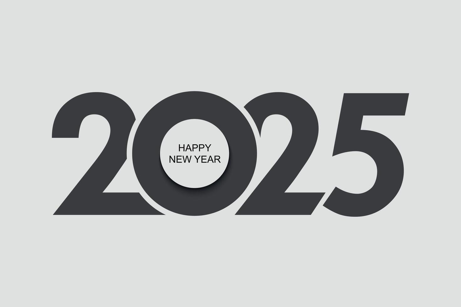 Simple 2025 in dark tones with a circular Happy New Year centerpiece on a pale background. vector