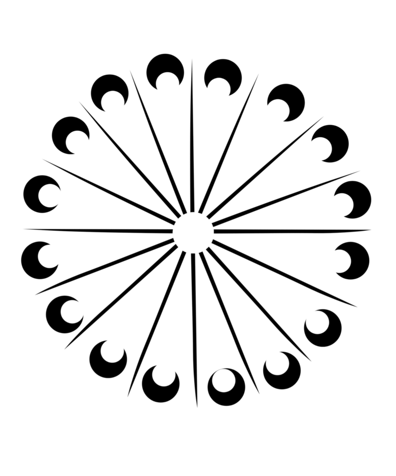 A black and white drawing of a circular design png