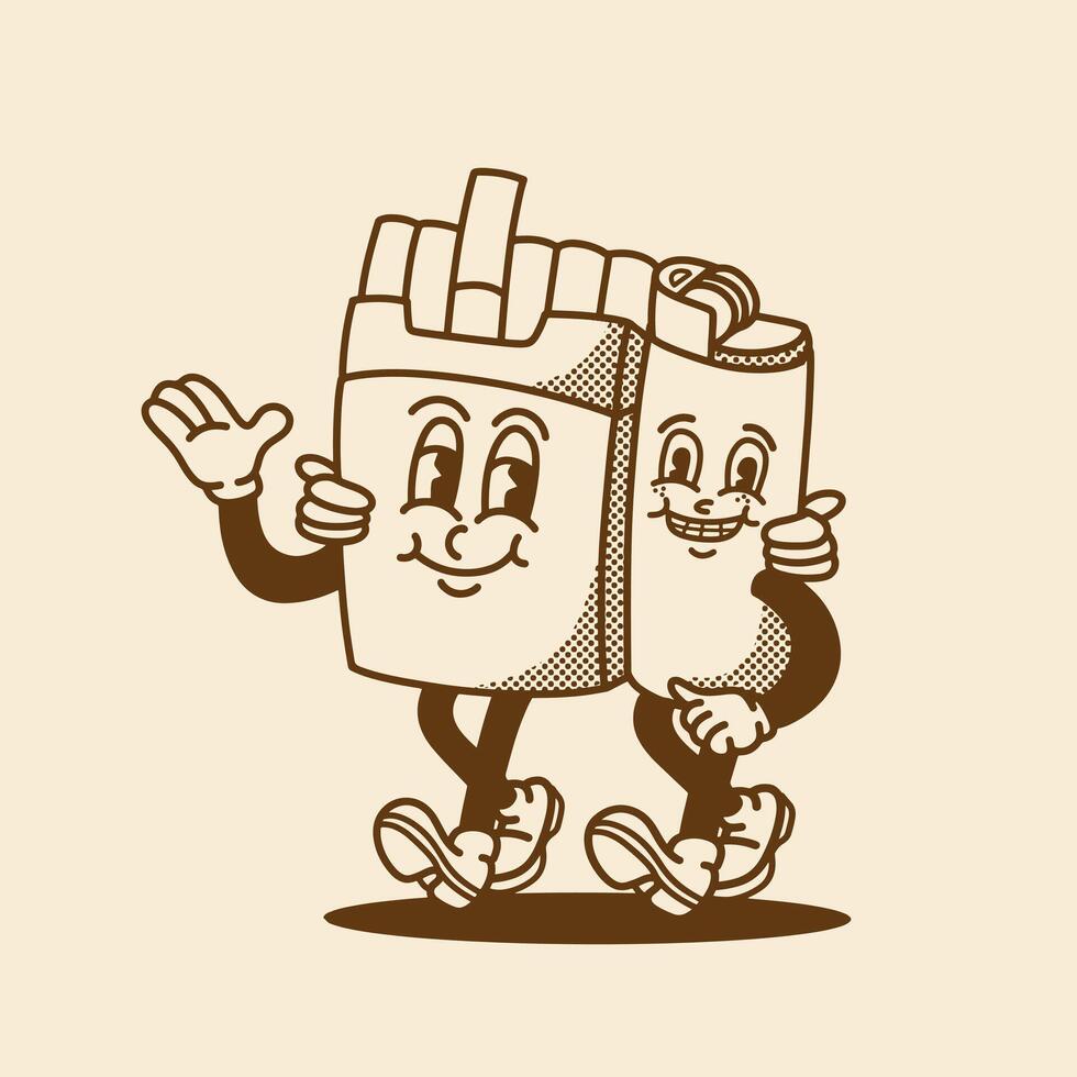 mascot character cigarette with gas lighter with retro style good for brand mascot, element design, etc vector