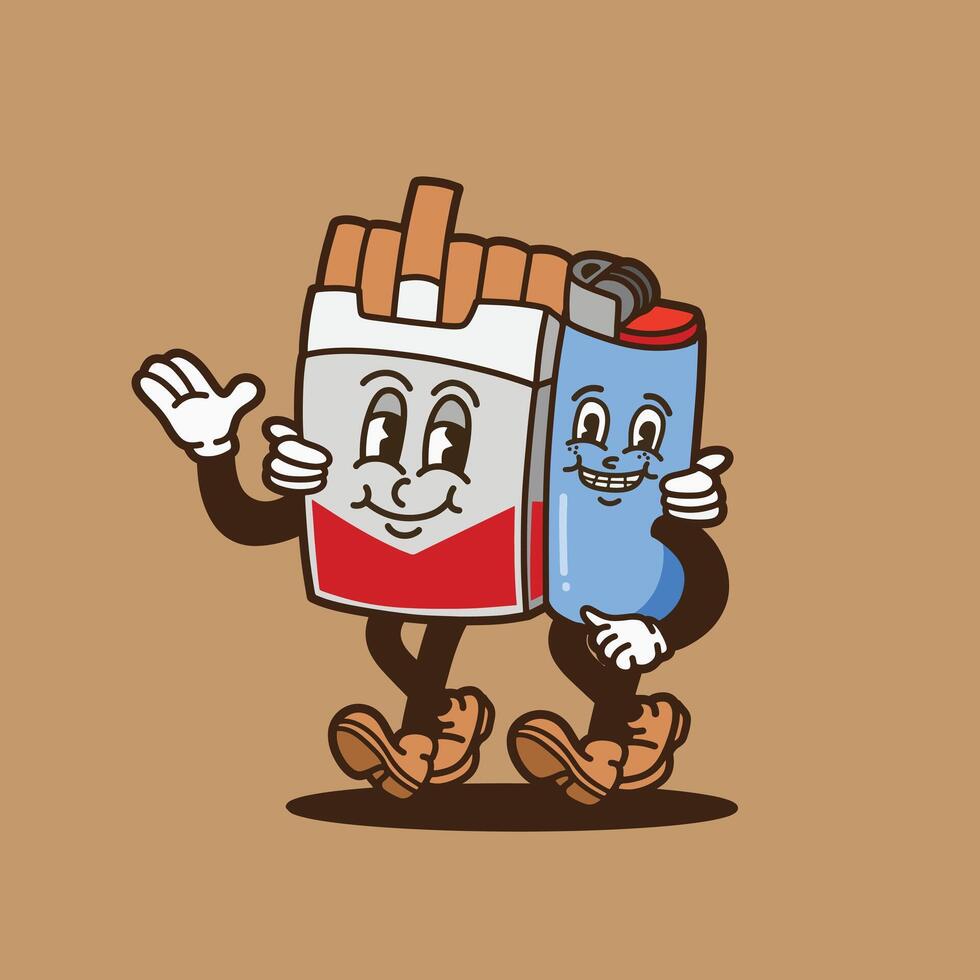 mascot character cigarettes and gas lighter good for sticker, mascot brand, element design, etc vector