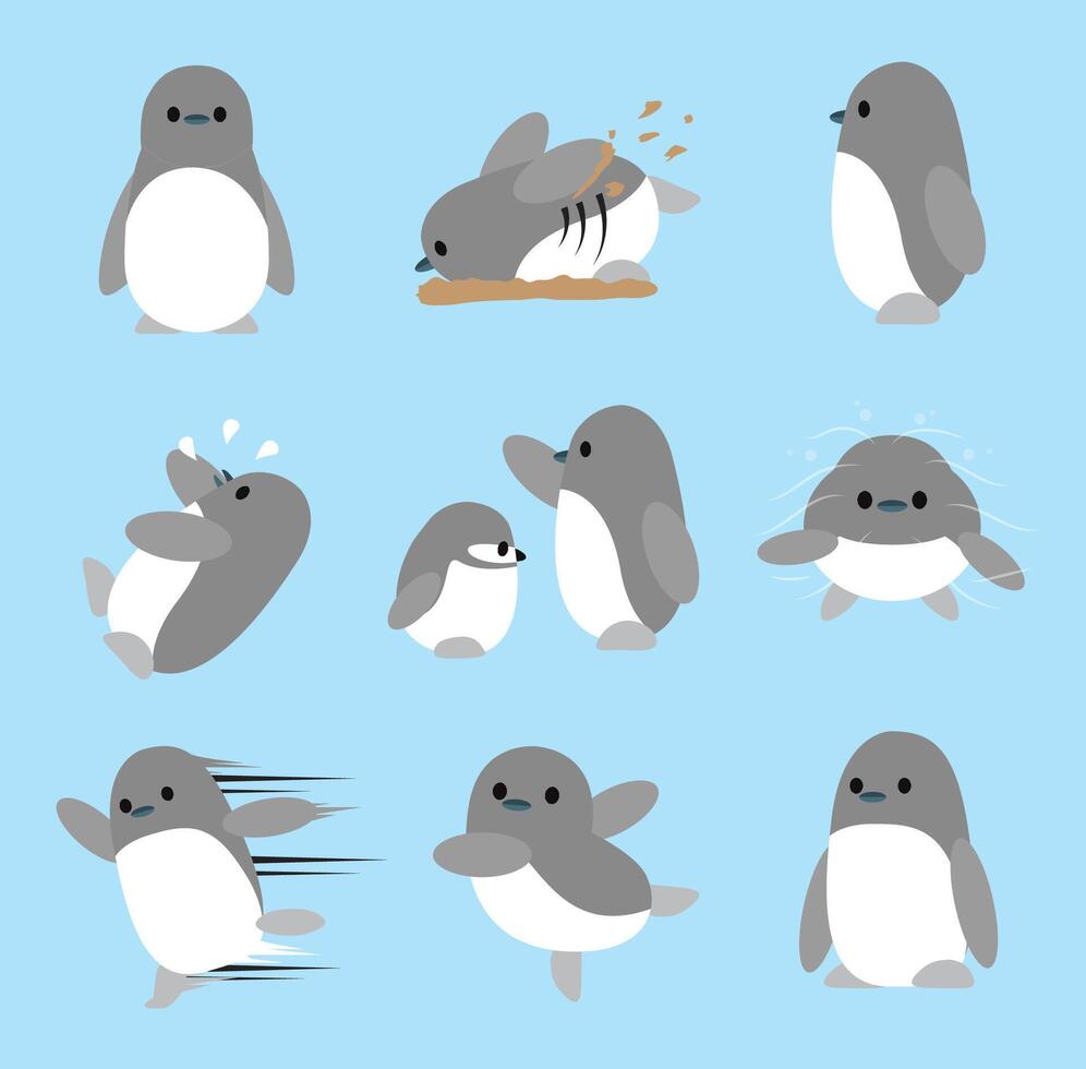 Little Penguin Cute Set Chibi Cartoon Character vector