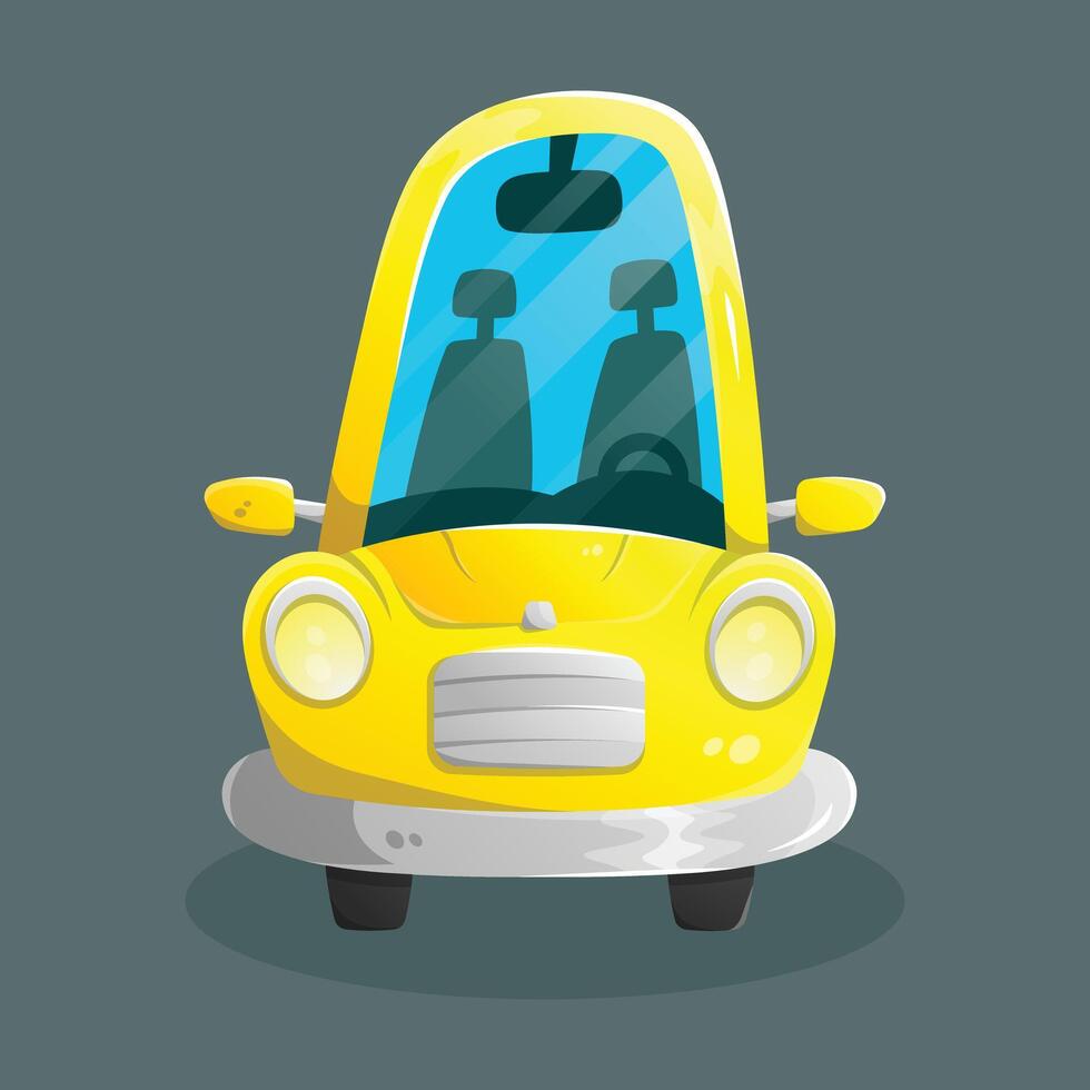 Front view flat yellow cartoon passenger car. Transport vehicle illustration. vector
