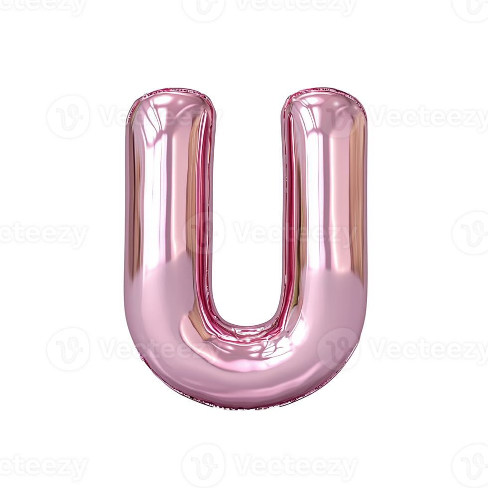 Three-dimensional shiny pink letter U on transparent background png