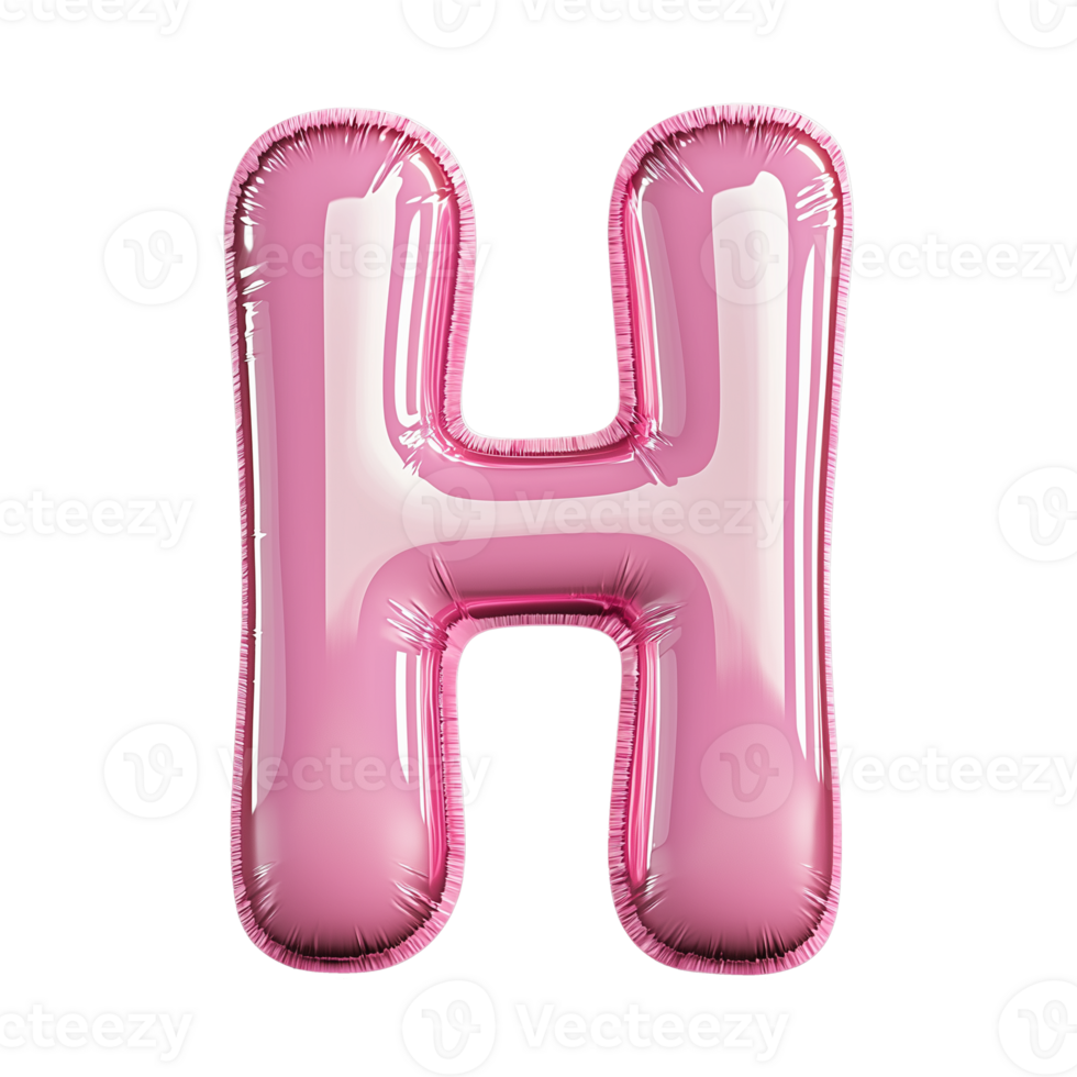 Pink balloon letter H in shiny texture on transparent background png