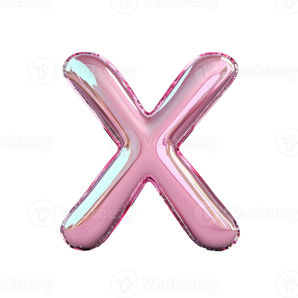 Pink shiny 3D letter X design on transparent background png