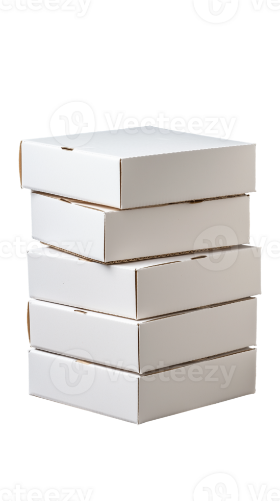 Stacked white cardboard boxes for storage and organization on transparent background png