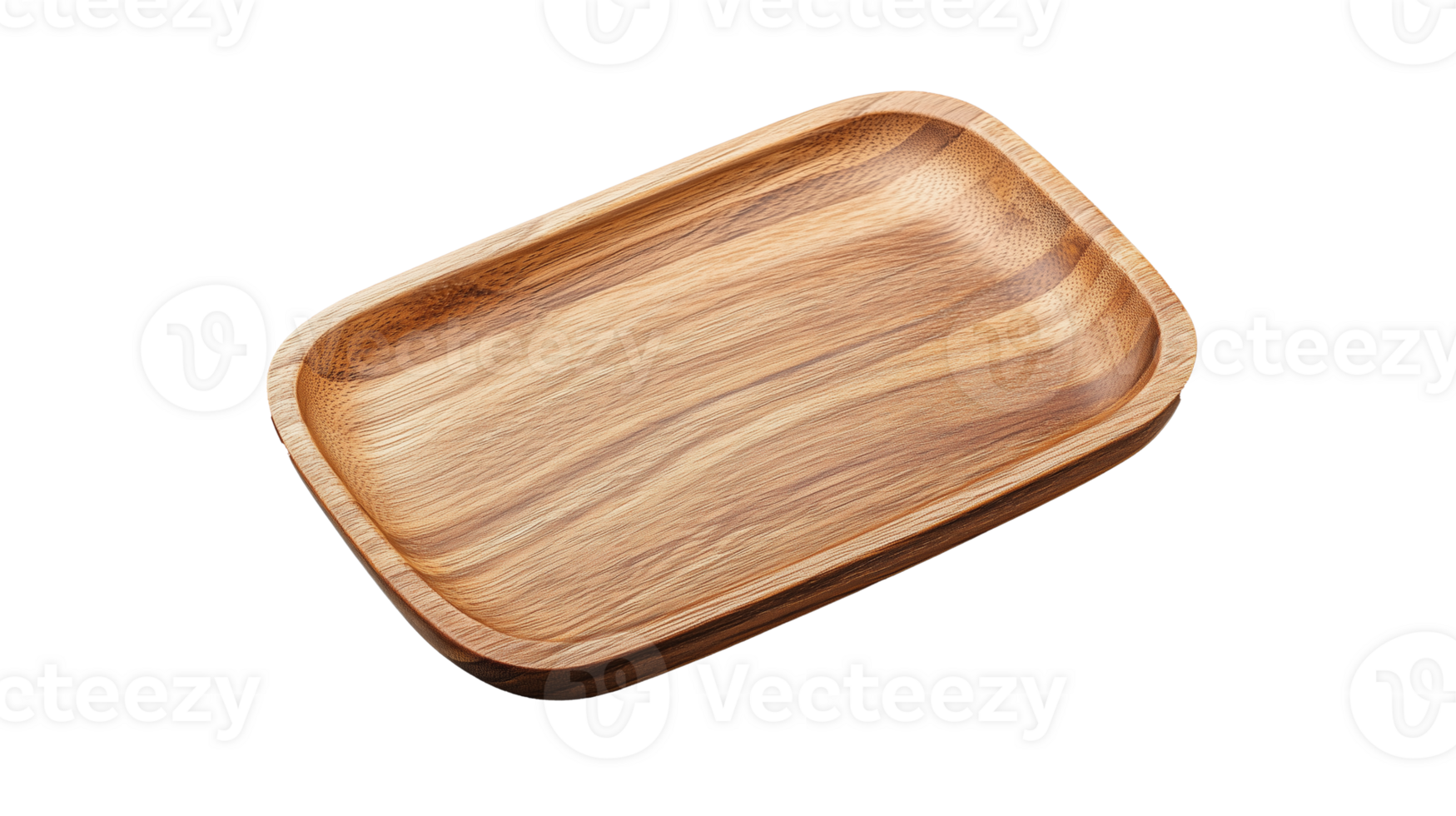 Wooden serving tray rectangular shape natural finish on transparent background png