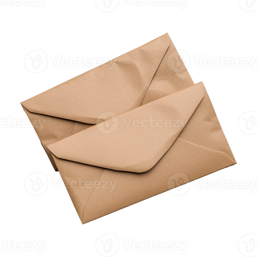 Two closed brown envelopes on transparent background png