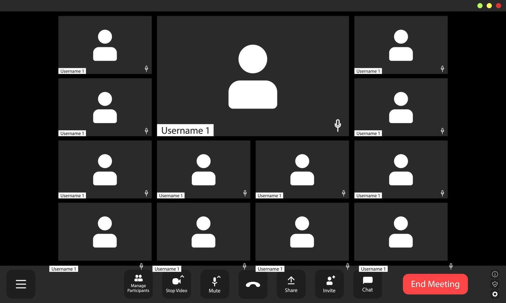 A computer screen showing several people on a call vector