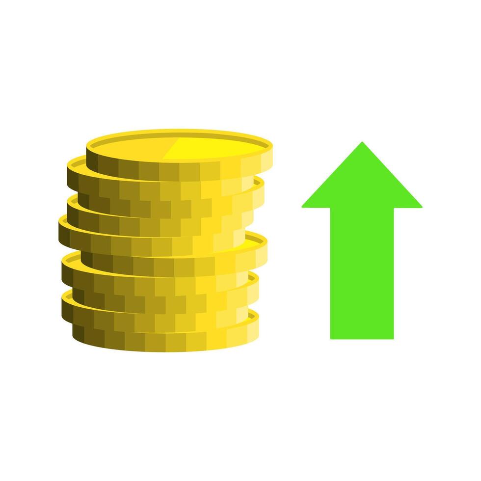 A stack of coins with an arrow pointing up vector