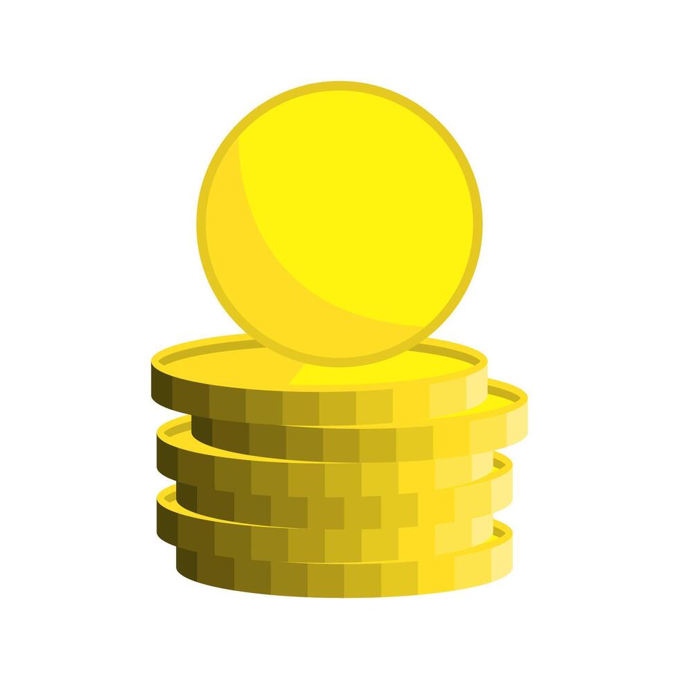 A pile of gold coins with a yellow coin on top vector