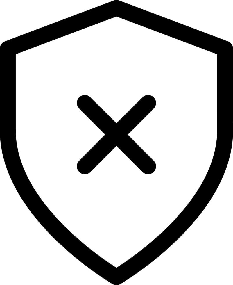 Minimalist Black and White Shield Close Icon. Perfect for Web Design, App Interfaces, and Digital Branding, Representing Security Warnings, Access Restrictions, and Data Protection for User Safety vector