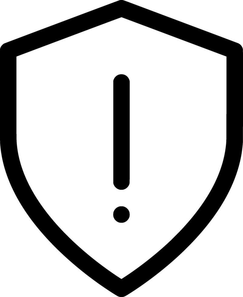 Minimalist Black and White Shield Alert Icon. Perfect for Web Design, App Interfaces, and Digital Branding, Representing Security Warnings, Threat Alerts, and System Notifications for User Safety vector
