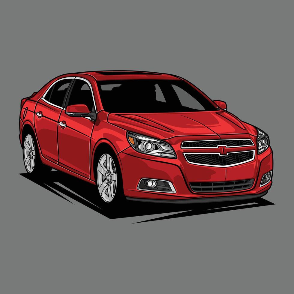 Perspective view red car illustration for conceptual design vector