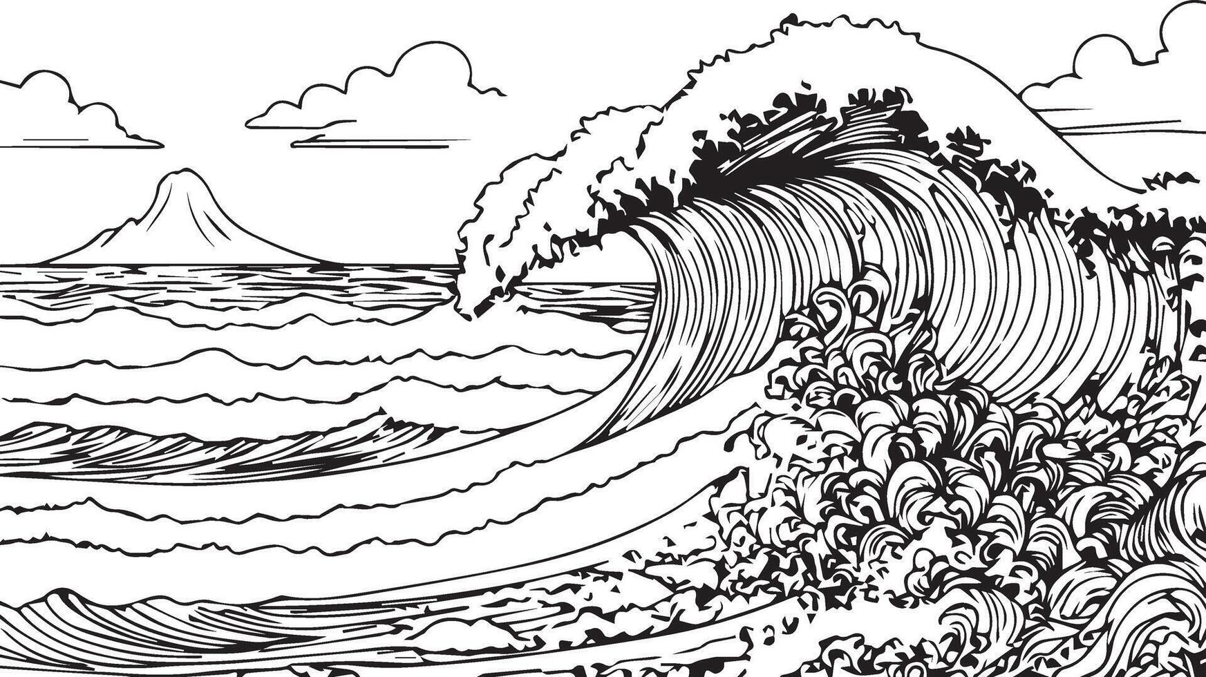 Ocean weaves and clouds illustration Design vector