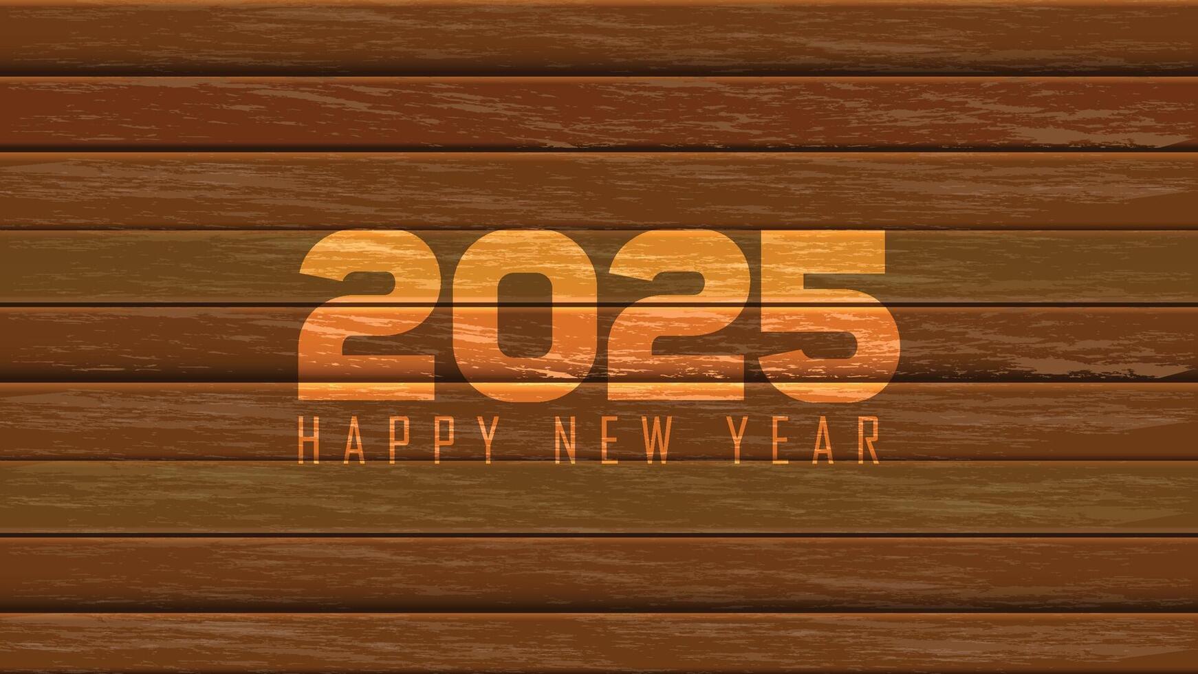 Happy New Year 2025 celebration concept on a wooden background Illustration. New Year's Day. Wooden Surface. Wooden Text vector