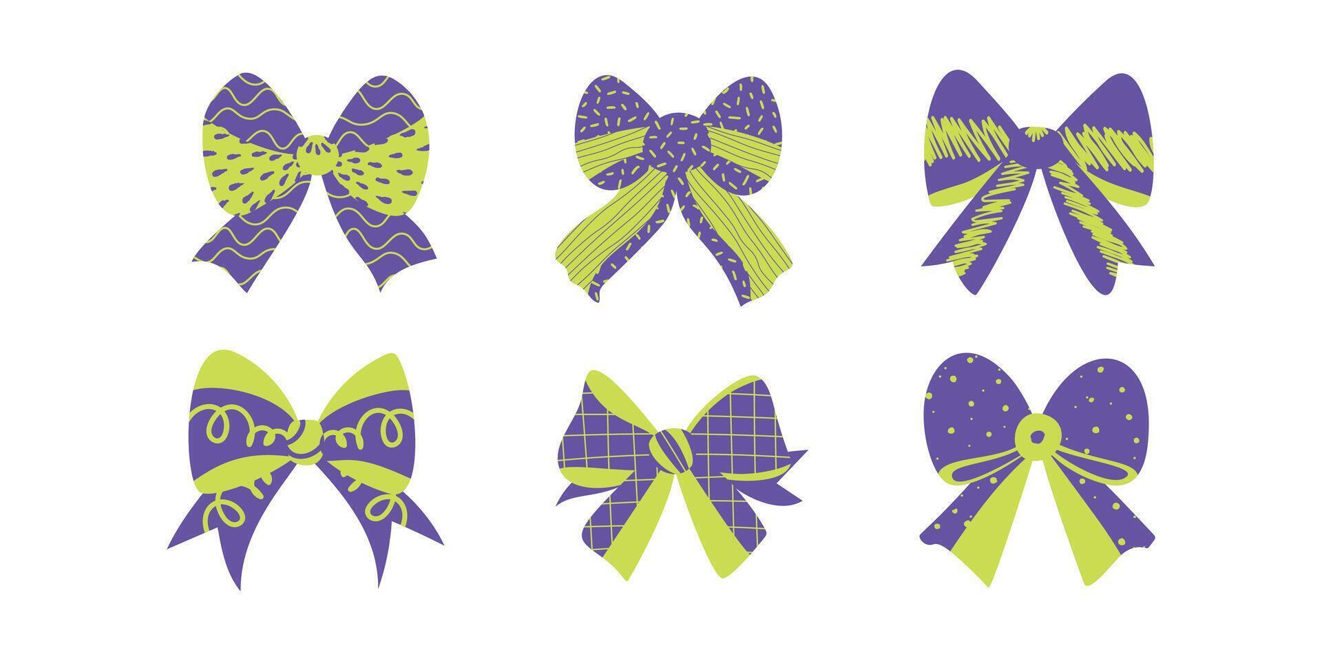 Set of isolated textured bows or ribbons in a flat style vector