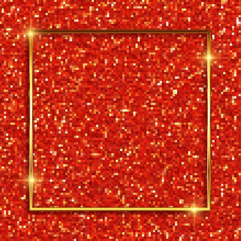 Red glitter background with metallic gold frame vector