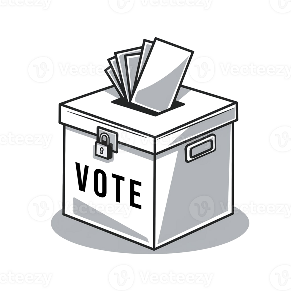 A black and white illustration of a box with a ballot inside png