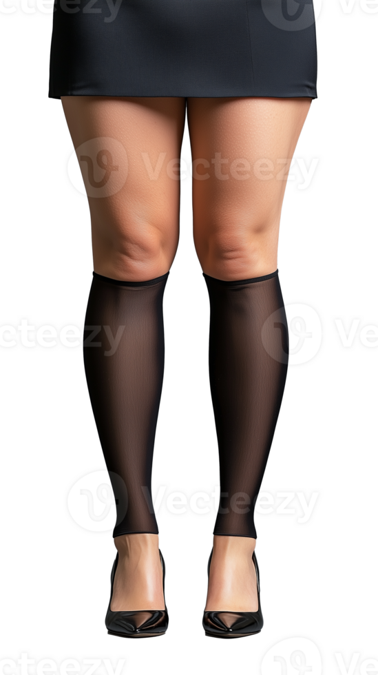 Elegant female legs in black stockings and high heels on transparent background png