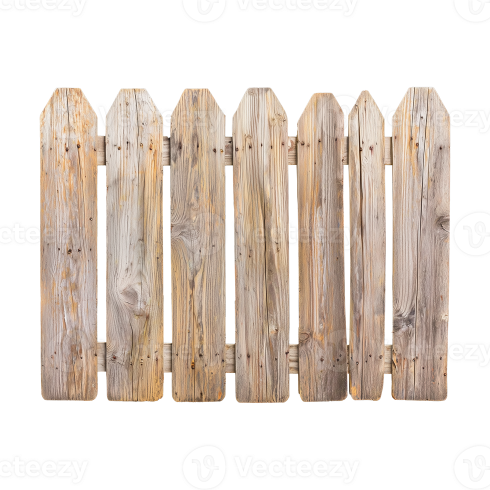 Rustic wooden fence panels with weathered texture on transparent background png
