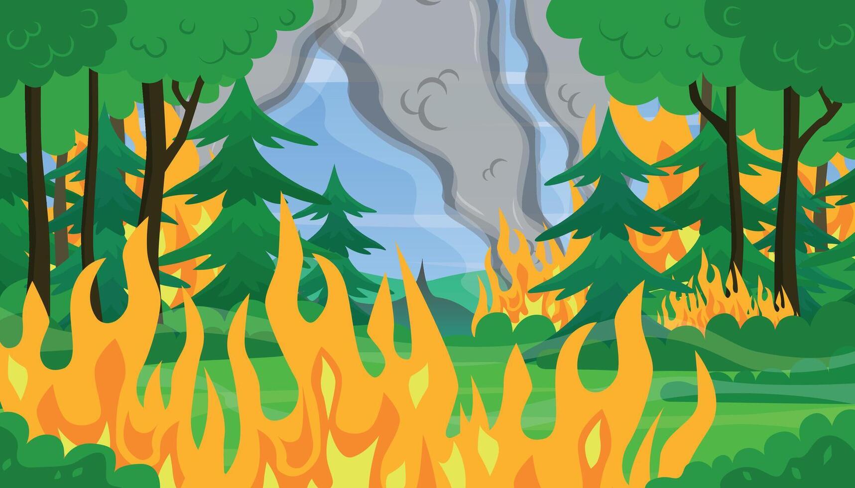 Forest fire. Ecological disaster. Impact of global warming. Emergency situation. vector