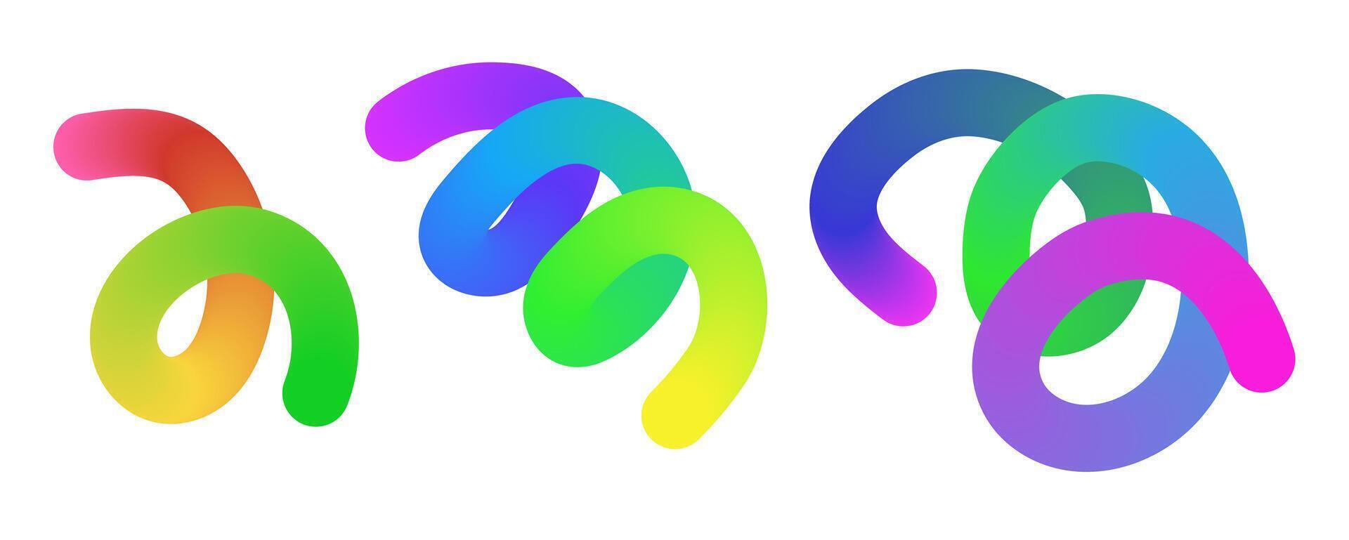 Set of shape with abstract neon gradient blend swirl line. Multicolor bright wavy line. Gradient 3d bright stroke vector